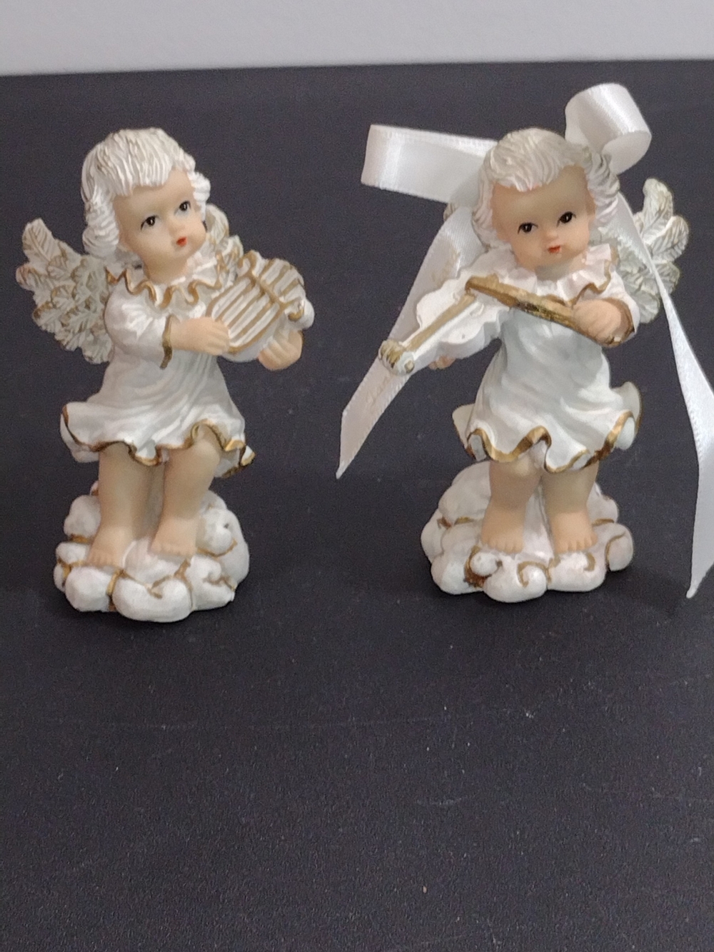 White and Gold Ceramic Angel Figurine Set - Decorative Home Accents